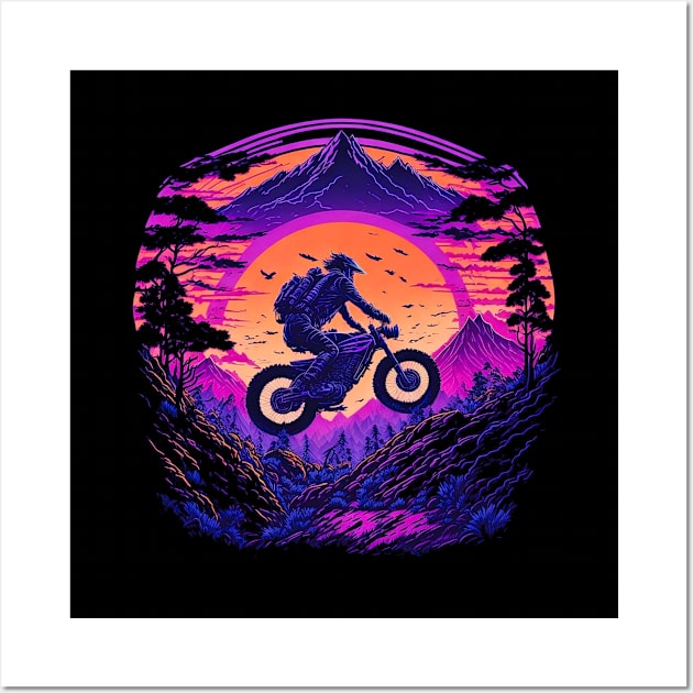 Sunset Rider: Vintage Biker Soaring Through Nature Wall Art by Shahba